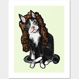 Cat in a curly brown wig Posters and Art